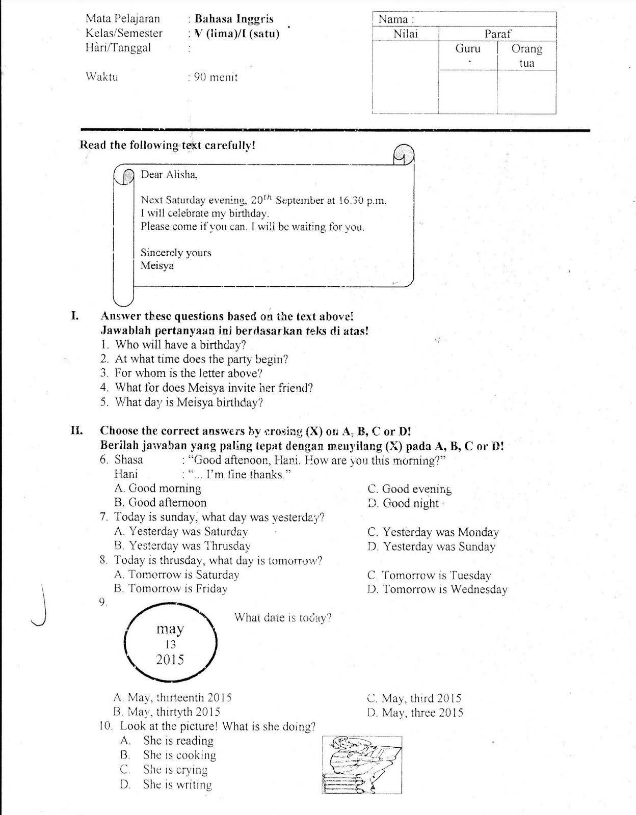 Soal UTS Kelas V halaman 1
