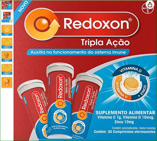 Redoxon Tripla Ação Vitamina C, D e Zinco, Efervescente, Redoxon, 30 Comprimidos