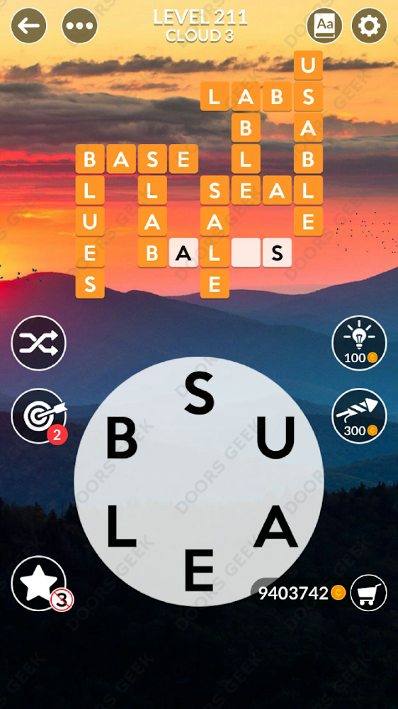 Wordscapes Level 211 answers, cheats, solution for android and ios devices.