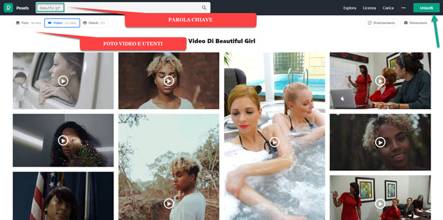 ricerca di foto e video su pexels