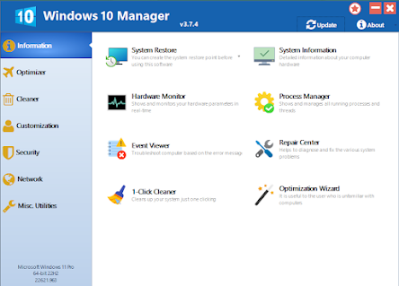 برنامج Windows 10 Manager 3.7.4  - لادارة و حل جميع مشاكل الويندوز