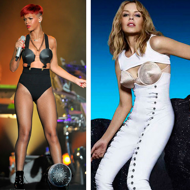 Rihanna e Kilye com lingerie de cone, estilo Madonna