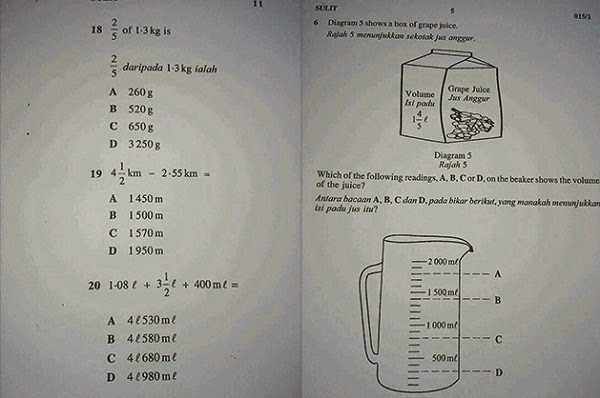 3 Gambar Soalan Matematik Kertas 1 UPSR Didakwa Bocor 