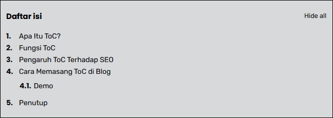  Ada banyak sekali faktor yang dapat mempengaruhi kualitas SEO suatu blog Pentingnya Menggunakan ToC (Table of Content) di Blog