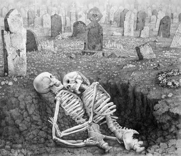 Black and White Gothic skeleton drawing and illustration  