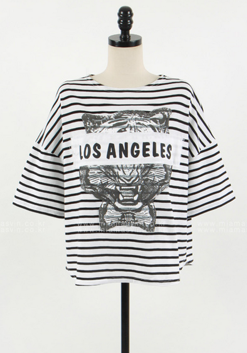 Boxy Stripe and Tiger Print T-Shirt