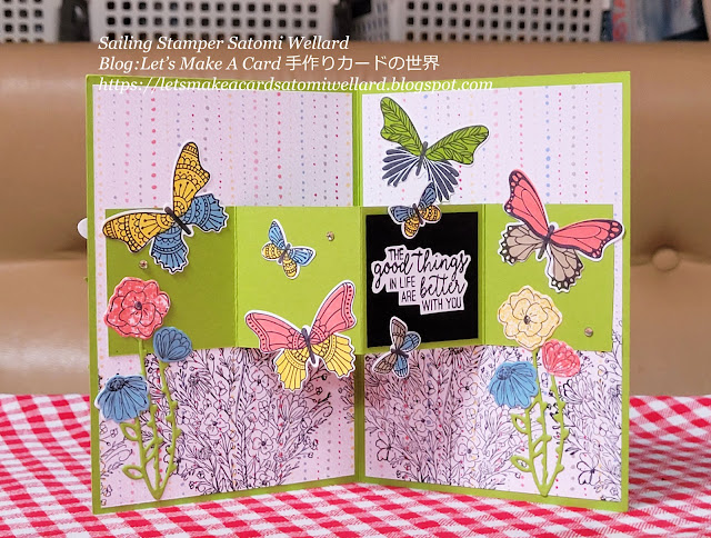Stampin'Up! Butterfly Gala Hand Drawn Blooms Inside Pop Up Card by Sailing Stamper Satomi Wellard