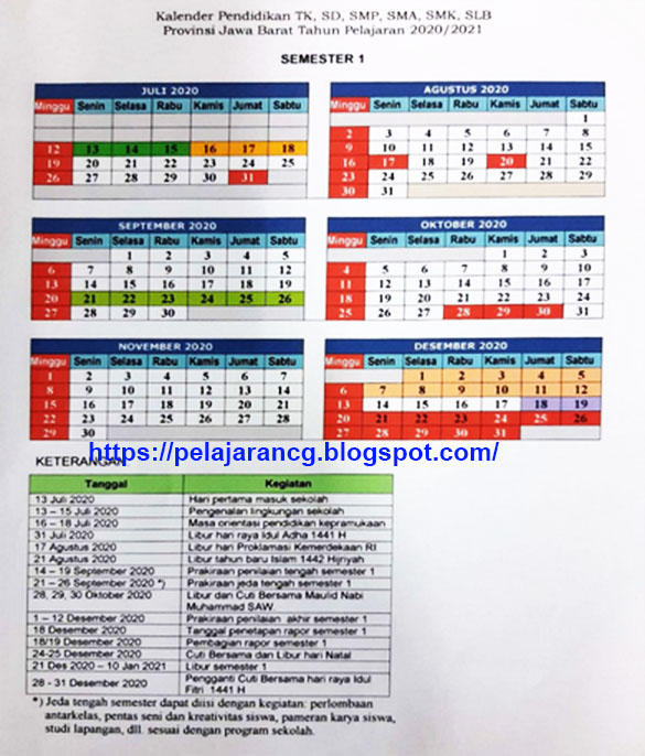  KALENDER  PENDIDIKAN  TAHUN AJARAN 2021 2021  PROVINSI JAWA  