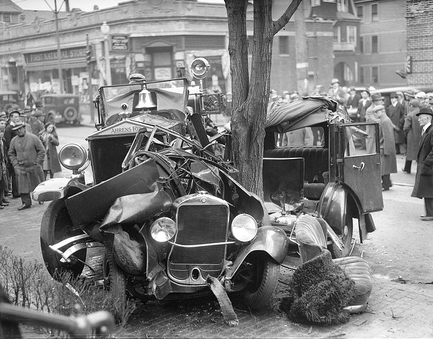 1933 - Such a huge impact that wrapped this car around the tree