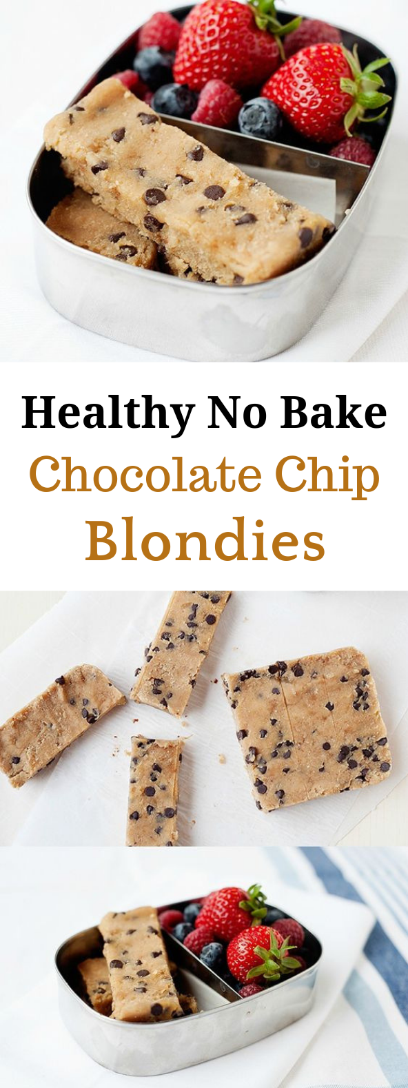 NO BAKE HEALTHY CHOCOLATE CHIP BLONDIES #HealthyDessert #Chocolate