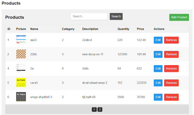 Product Page - Table