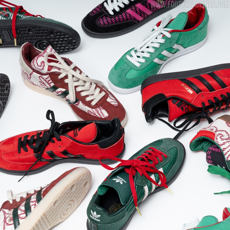Six One-of-a-kind Adidas x Mexico Samba Shoes Unveiled - Made out of 2008 -  2022 Mexico Shirts - Footy Headlines