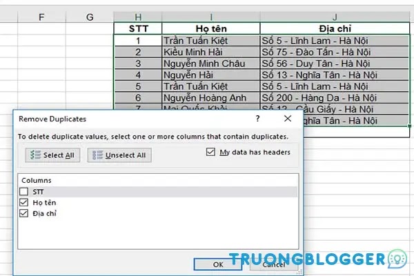 Cách xóa dữ liệu, nội dung trùng lặp trong Excel