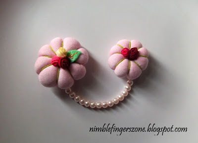 soft pink chain brooches, soft pink brooch, soft pink fabric brooch