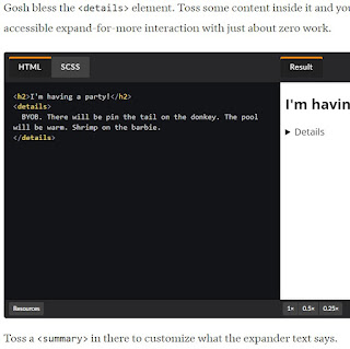 screenshot css-tricks from article introducing summary / details tags
