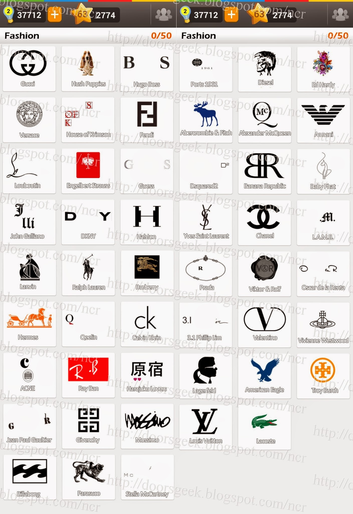 Fashion Logo Quiz Game Answers