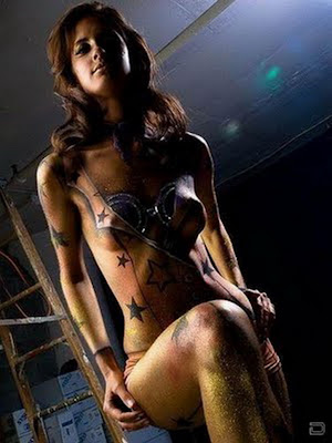 Beautiful Latin Girl With The Stars Body Painting Art