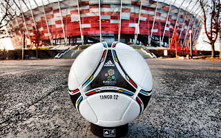 Official Euro 2012 Cup Matchball Tango 12 and Warsaw Stadium HD Wallpaper