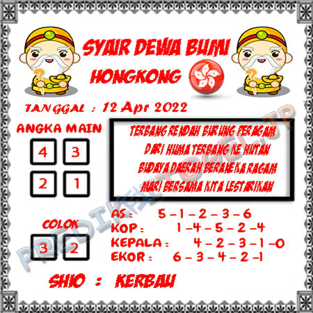 Prediksi Dewa Bumi Hongkong JP Selasa 12-Apr-2022