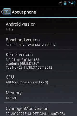 CyanogenMOD 10 Primo - About Phone