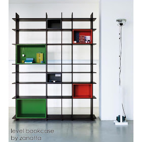 bookcase with splashes of color