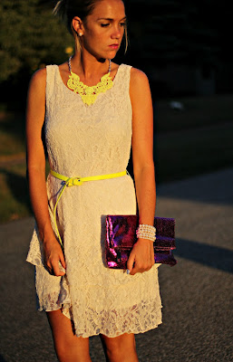 Missy from Pop of style wearing a Neon Yellow Lace Necklace