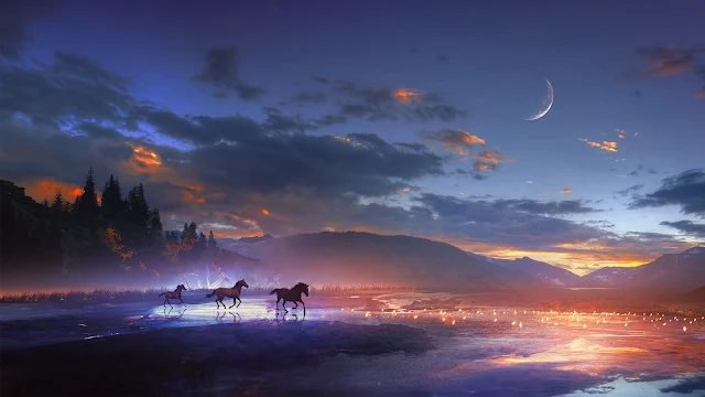 Horses Dreamy Scenery Wallpaper