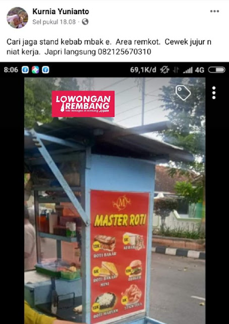 Lowongan Kerja Pegawai Penjaga Stand Kebab Master Roti Rembang Tanpa Syarat Apapun