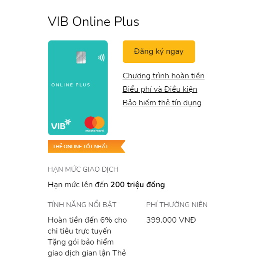 Mở thẻ VIB Online Plus
