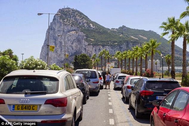 The border between UK and Spain, at Gibraltar