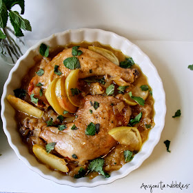 Overhead shot of crock pot apple pie chicken with mint | Anyonita Nibbles