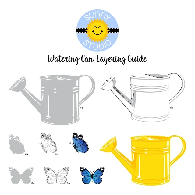 Sunny Studio Blog: Watering Can Layering Layered Butterfly Butterflies Stamp Alignment Guide