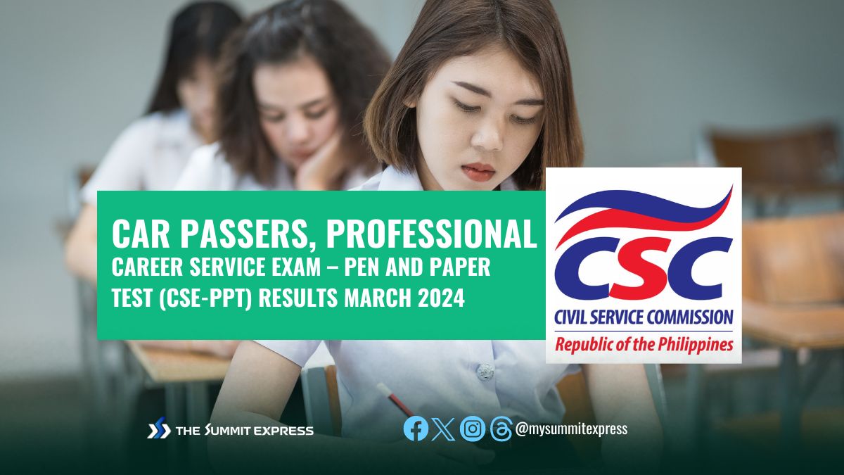 CAR Passers: March 2024 Civil Service Exam results CSE-PPT Professional