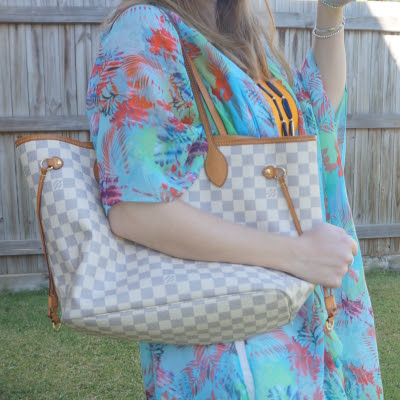 Away From Blue  Aussie Mum Style, Away From The Blue Jeans Rut: Kmart  Orange Linen With Blue Tees, Statement Necklaces, and LV Neverfull Tote