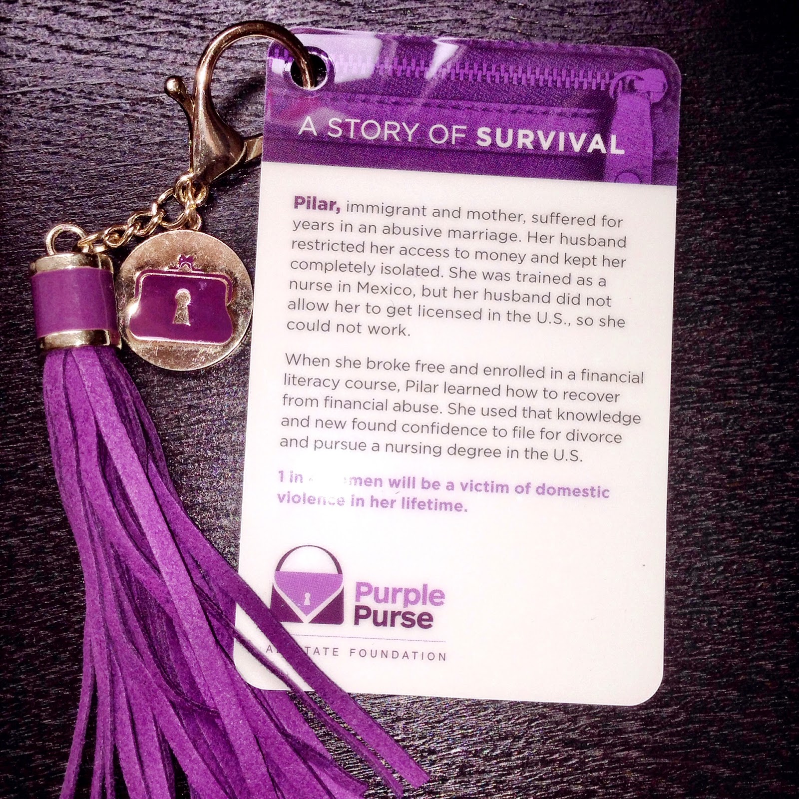 purple purse, purple tassel, allstate foundation, domestic violence ...