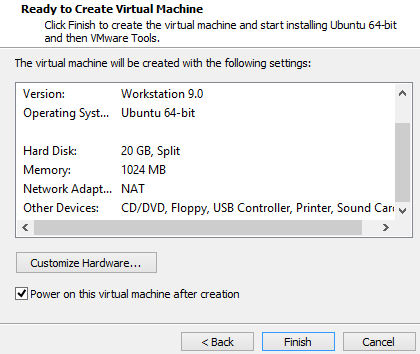 Customize Hardware for the Virtual Machine created