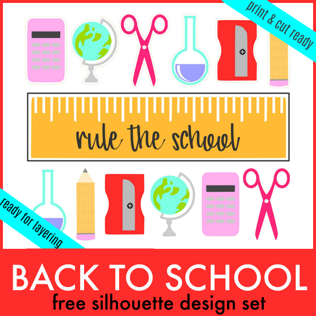 Free Silhouette School Design Set 7 Cut Files 2 Ways For Print And Cut And Layering Silhouette School