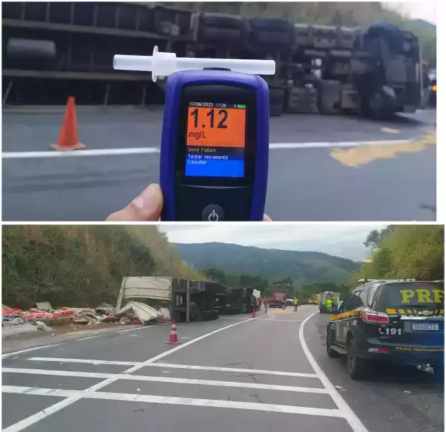 PRF prende condutor de carreta embriagado após acidente em Cajati