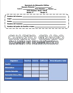 Exámenes Cuarto grado Diagnostico Ciclo Escolar 2018-2019