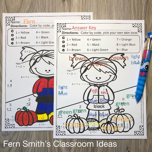 Click Here to Download This Fall Color by Number Addition Freebie for Your Classroom Today!