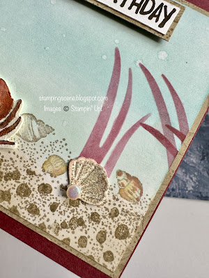 close up of under the sea scene handmade card using the Seaside Bay stamp and die bundle from Stampin Up