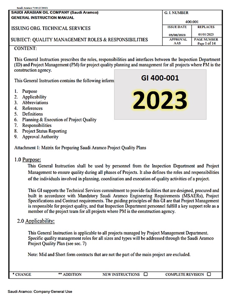 SAUDI ARABIAN OIL COMPANY (Saudi Aramco) GENERAL INSTRUCTION MANUAL GI 400-001