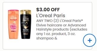 $3.00/2 Loreal Elvive coupons (go to coupons. com to print)