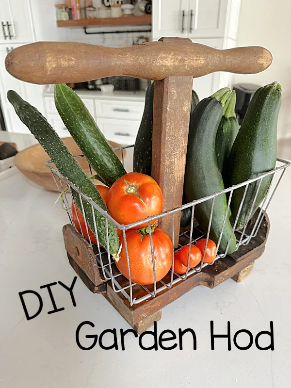 repurposed garden basket with vegetables
