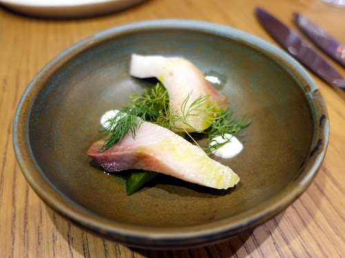 Hue Dining Bar at Hong Kong Museum of Art, modern Australian cuisine - Smoked mackerel, pickled cucumber, dill oil and crème fraîche