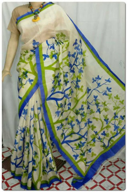 hand painted pure soft silk saree