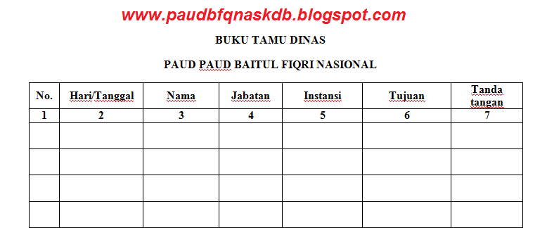 Contoh Buku Tamu Dinas PAUD  PAUD Baitul Fiqri Nasional 