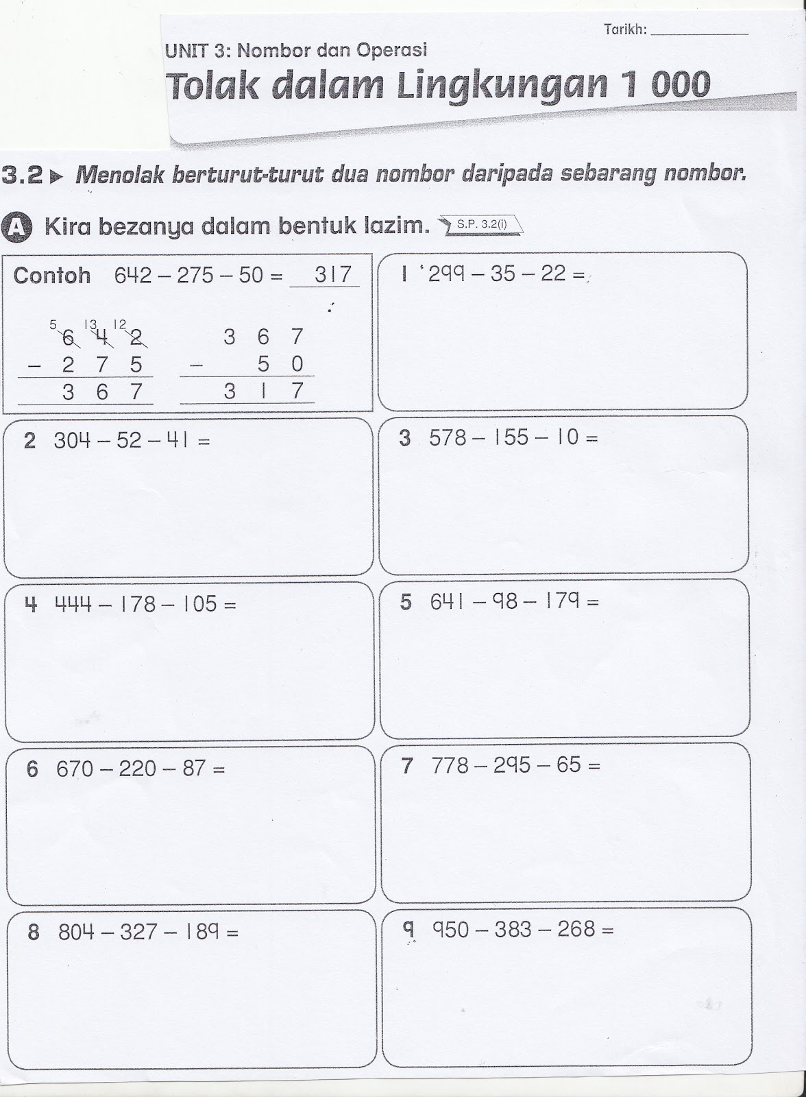 SUDUT MATEMATIK: Lembaran Kerja 4 ( Operasi Tolak )