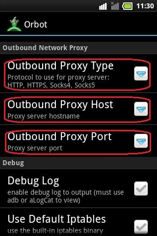 Orbot Proxy Settings