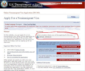Formulário para solicitação do visto para os EUA